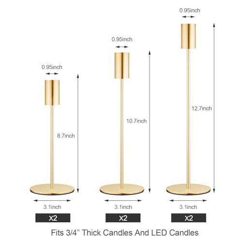 zeochyni Matte French Gold Candle Holders Set of 6, Elegant Candlestick Holders for Wedding Centerpieces Dining Tables Parties Home Decor Events, Taper Candle Holders Fit 3/4 Inch Candles - color: French Gold