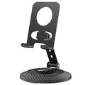 Adjustable Cell Phone Stand,360 Rotating Foldable Desktop Cellphone Stand with Anti-Slip Base Portable Phone Holder for iPhone 17 16 15 14 13 Pro Max, All Smart Phones, iPad - color: Carbon fiber color
