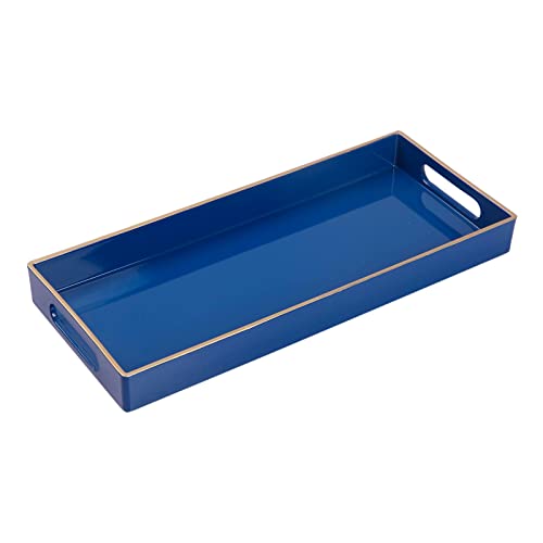 MAONAME Blue Bathroom Tray, Plastic Vanity Trays with Handles, Small Long Narrow Trays, Perfume Organizer Tray for Dresser, Bathroom Accessories, 13.8" x 6" x 1.58" - color: Blue