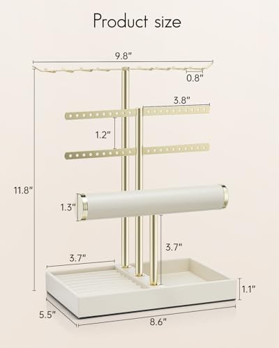 VLANDO 3 Tier Jewelry Stand Organizer with Tary, Mothers Day Mom Gifts for Women, Gold Jewlery Holder Display for Necklace, Earring, Bracelet, Rings - Cloud White - color: B. Cloud White, size: 3-Layer