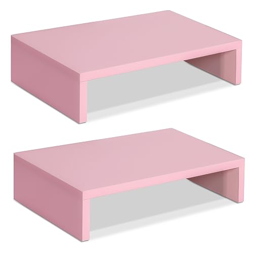 TEAMIX Pink Monitor Stand Riser-2 Pack,Wood 2 Tier Adjustable Monitor Stand Dual Monitor Riser for 2 Monitors/Laptop/PC Computer Stand for Desk - color: Pink