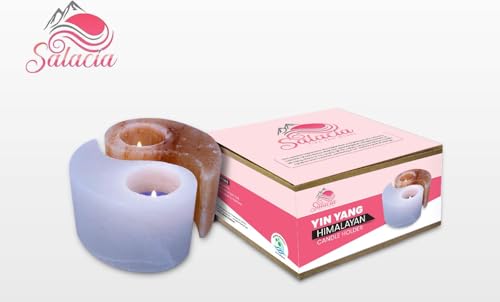 Salacia All Natural Himalayan Salt Rock Pink and White Yin Yang Tea Light Votive Candle Holder Set, Himalayan Salt Yin-Yang Tealight Candle Holder, Home Decor Candle Set