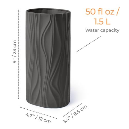 Black Flower Vase - Modern Ceramic Vase for Home Décor - Black Matte Vase for Living Room - Boho Vases for Pampas Grass - Ceramic Vases for Centerpieces - color: Black