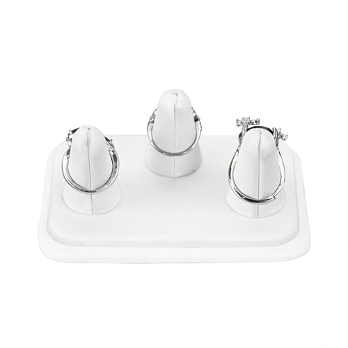 MOOCA Deluxe Leatherette 2 Pcs Set 3-Ring Organizer for Showcase Display Ring Finger Holder Jewelry Display Stands Showcase Jewelry Storage Counter, White PU Leatherette, 4 W x 3 1/4 D x 2 3/8 H inch - color: White Faux Leather, 3 Rings x 2