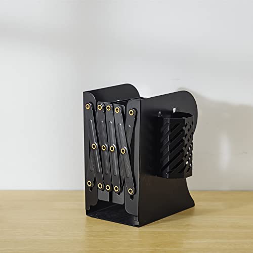 Adjustable Book Ends for Heavy Books, Metal Expandable Bookends for Shelves, Book Organizer Stopper Holder for Desk, Kids Room, Classroom, Office, Library (Black) - color: Black