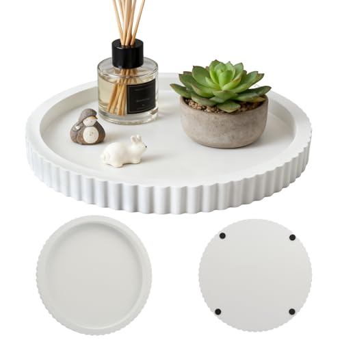 Round Concrete Tray for Coffee Table, 12 Inch Decorative Centerpiece Tray for Living Room, Kitchen & Home Decor(Color:White) - color: White