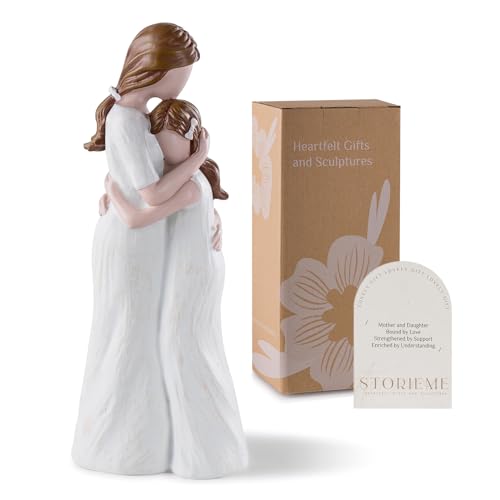 Storieme Mother Daughter Figurines Gift: Hand-Painted Mother Embracing Daughter Resin Figurines Sculpture - Heartfelt Gift for Moms on Mother's Day Birthday Christmas - style: Haven