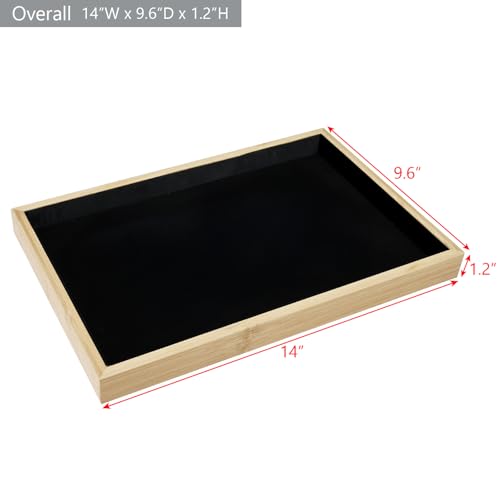 MOOCA 2 Pcs Bamboo Jewelry Display Tray, Presentation Tray, Organizer for Rings, Necklaces, Earrings, and Accessories, Black Color, 14" W x 9.6" D x 1.2" H - color: 1 Compartment, Black