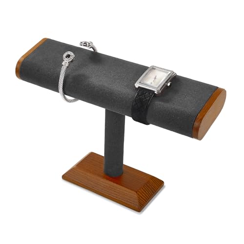 Oirlv Solid Wood T-Bar Watch Display Stand Jewelry Organizer Holder for Watch Bracelet Countertop Table Top Jewelry Tower(Grey) - color: Grey