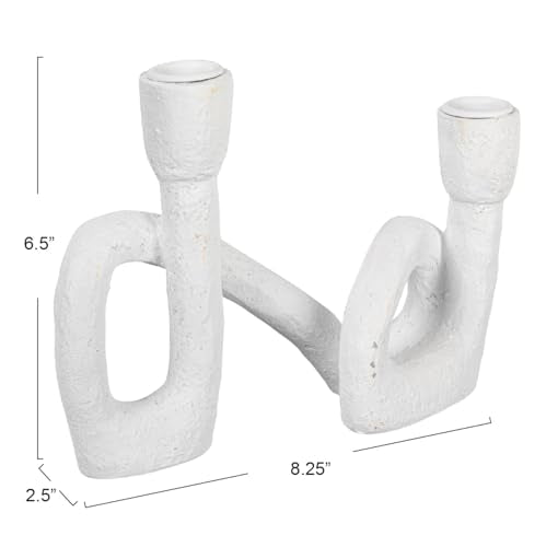 Modern Sculptural Double Taper Candle Holder, White - color: White