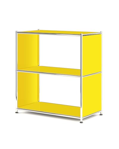 32-Inch 2-Tier Metal Bookcase, Open Shelf Storage Organizer for Living Room, Bedroom, Side Table or Nightstand Use, Modern DIY Assembly (Matt Yellow) - color: Matt Yellow