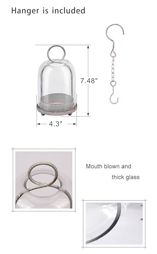 7.5" High Versatile Modern Metal Hurricane Lantern with Handmade Sturdy Glass Dome in Shabby White for 2" Pillar Candle & Plants, Industrial, Farmhouse (White Shabby, 4" x7.5 for 2" Pillar) - color: White Shabby, size: 4"x7.5"
