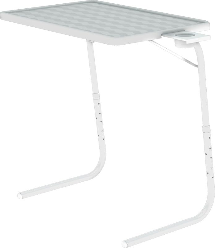 Table-Mate TV Tray Table | Portable Desk Folding Dinner Tray, Couch Table Trays for Eating Snack Food, Portable Laptop Desk, Bed Trays for Eating | Adjustable TV Trays with 3 Angles and Cup Holder - color: White, size: 15"D x 21"W x 29"H