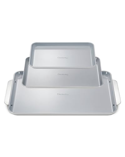 Caraway Non-Stick Ceramic Baking Sheet Trio - Naturally Slick Ceramic Coating - Non-Toxic, PTFE & PFOA Free - 18 x 13" Large, 15 x 10" Medium, & 9" x 13" Small - Gray - color: Gray, size: Baking Sheet Trio