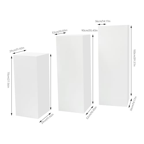 3PCs Square Pedestal Stand for Party, White Metal Cylinder Pedestal Stands, Sculpture Display Column Decoration Cube for Wedding Event Decoration