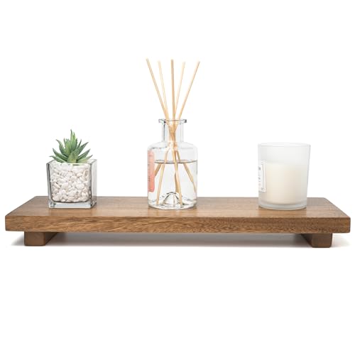 Narrow 17" Acacia Wood Riser Pedestal Stand – Farmhouse Wood Display Riser for Kitchen and Bathroom Decor - Counter Display, Plant Stand, Jewelry Holder, Vanity Tray, Candle Stand (Narrow:17"x6"x1.57") - size: Narrow:17"x6"