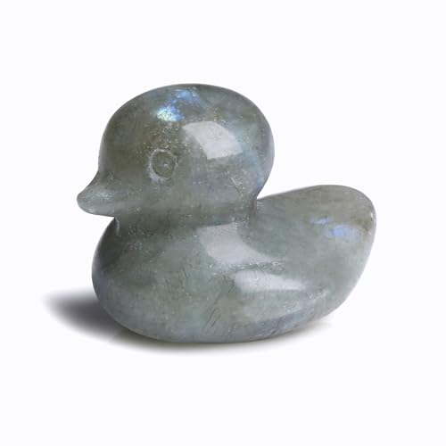 QINJIEJIE 1.5" Crystal Duck Decor Labradorite Figurine Healing Stone Polished Hand Carved Sculpture Cute Statue Reiki Gemstone Room Desk Office Home Decoration Funny Duck Gifts - color: Labradorite