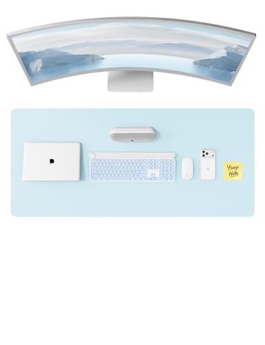YSAGi Leather Desk Protector, Office Mat, Large Mouse Mat, Non-Slip PU Leather Blotter, Laptop Pad, Waterproof Writing Pad for Office and Home (Baby Blue, 47" x 17") - color: Baby Blue, size: 47" x 17"