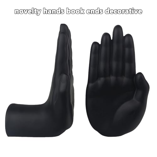 jinhuoba Decorative Bookends Hands Book Ends, Black Heavy Book Holder Ends for Shelves, Novelty Heavy Duty Book Ends for Shelves Office Home Desk Bookshelf, 8.5"(L) x 3.5"(W) x 6.8"(H), Resin