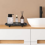 Marble Oval Bathroom Vanity Tray with Leg,Natural Stone Small Decorative Tray,Soap Dispenser Dresser Top Perfume Home Kitchen Toilet Tray for Soap Bottles, Key Trinket Ring (Black Grey)