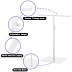 Purse Display Stand T Shaped, Countertop Jewelry/Scarf/Handbag T-Bar Display Stand, Tabletop Double Hook Hanging Stands for Long Necklaces, Metal with Adjustable Height - White - color: White