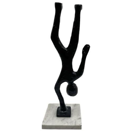 Pemberly Row Handmade Metal Abstract Sculpture, Black Aluminum, 12 in, Upside Down Person Design, Lightweight Modern Home Decor for Mantels, Bookshelves, or Desks - color: Black