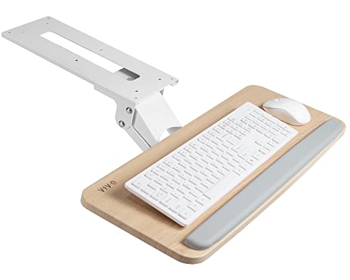VIVO Adjustable Computer Keyboard and Mouse Platform Tray Ergonomic Under Table Desk Mount Drawer Underdesk Shelf, Light Wood, MOUNT-KB03C - color: Light Wood, size: 25"