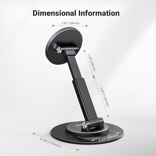 UGREEN Magnetic Phone Stand for MagSafe, Height Adjustable iPhone Stand for Desk with 360° Rotation Compatible for iPhone 17 Air 16 Pro 15 Pro Max 14 Plus 13 12 and MagSafe Case, Black - color: Black