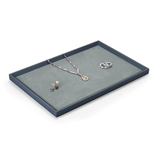 PU Leather Jewelry Flat Tray Jewelry Display Holder Showcase Jewelry Display Organizer Tray,Catchall Tray, Valet Tray, Nightstand or Dresser Organizer(Large,Blue) - color: Blue, size: Large