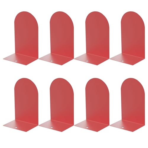 MerryNine Metal Book Ends, 8 Pack Red Bookends for Shelves, Book Holder for Heavy Books, Book End for Kids Books, Decoration Bookend for Home Office - color: Red