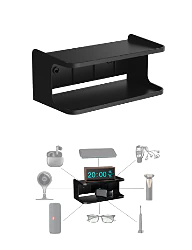 Bedside Wall Shelf Organizer Small Bedside Shelf Wall Mount for Bed Universal Stick on Wall Shelf Double Tray Holder for Storing Cellphone, Glasses, Keys, Camera, Alarm Clock (Black) - color: Black