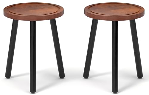 2-Pack Wood Plant Stands Indoor, 16.7" Tall Plant Stand Outdoor Mid-Century Plant Stool, Single Plant Table Modern Small Round Side/End Table for Living Room, Balcony, Office(Brown) - color: Brown Tray with Black Legs-2Pack