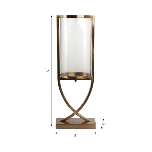 Contemporary Metal and Glass Hurricane Candle Holder - Decorative Pillar Candlestick Holder for Table Centerpiece - Elegant Home Decor Accents for Any Special Occasion Decoration - 23" Gold - color: Gold, size: 23"