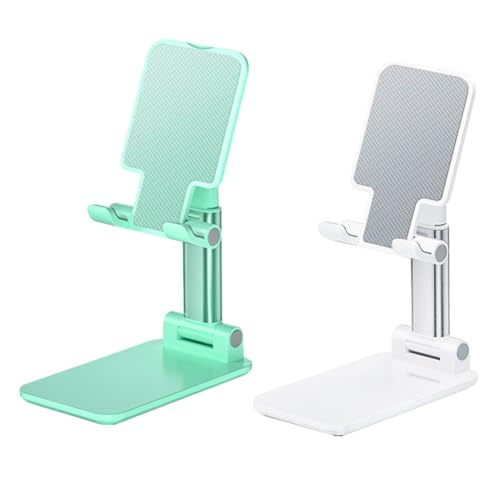 2 Pcs MT-6 Cell Phone Holder, Adjustable Angle and Height, Anti-Slip Silicone Pad, Foldable and Portable, Compatible with 4-8 Inch Devices(Green+White) - color: white&green