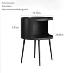 Modern Side Table,Round end Table with Open Storage,Metal nightstand,Bedside Table for Living Room,Bedroom - color: Black-round
