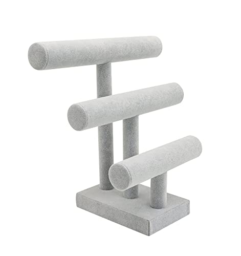 Wudygirl Ice Velvet Bracelet Display Stand with 3 Tier T-Bar Removable Bangle Holder Organizer for Bracelet Necklace Watch Hair Ties(Ice Velvet) - color: Gray, size: M