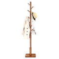 VASAGLE Solid Wood Coat Rack, Free Standing Hall Coat Tree with 8 Hooks, 3 Height Options, for Coats, Hats, Bags, Purses, for Entryway, Hallway, Rubberwood Hooks and Pole, Dark Walnut URCR010W01 - color: Dark Walnut, style: Square Base + Cylindrical Hooks