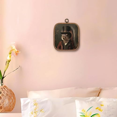 Hxlac Victorian Squirrel Rectangular Wall Art Framed, Vintage Victorian Style Animal Rectangular Wall Decor, Autumn Squirrel Hanging Canvas Prints Wall Sculptures for Farmhouse Home Room Decor, 5.7×6.5 Inch - color: squirrel rectangular