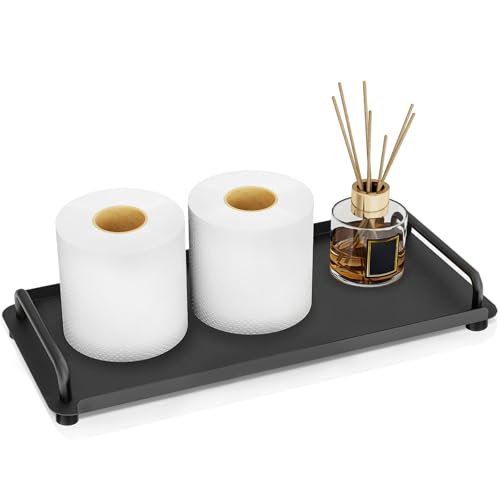 Gypie Toilet Paper Basket, Tank Tray with Handle, Bathroom Counter Storage Tray for Kitchen (Black) - color: Black