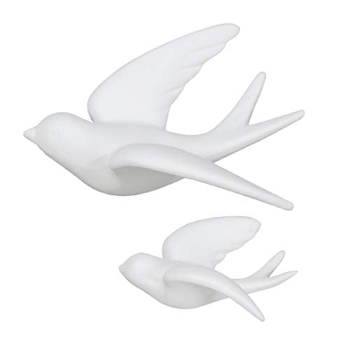 FANWNKI Ceramic Flying Birds Sparrows Wall Mount Hanging Decor-White-2Pack,Left - size: Left
