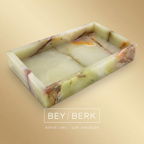 Bey-Berk Ezra Green Onyx Genuine Marble Guest Towel Tray, 9" x 5.75" Bathroom Counter Tray, Luminous Onyx Accent Piece - color: Onyx