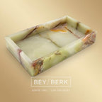 Bey-Berk Ezra Green Onyx Genuine Marble Guest Towel Tray, 9" x 5.75" Bathroom Counter Tray, Luminous Onyx Accent Piece - color: Onyx