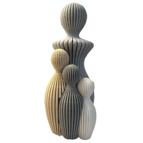 Znet3D Modern Abstract Sculpture – Mother with Three Children – Minimalist Ribbed Figurine Set – Handmade Symbol of Family & Nurture with Custom Color Options Home Decore