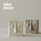 WENSHUO Abstract Square Face Pen Holder, Modern and Minimalistic Desk Accessories (Crème) - color: Crème