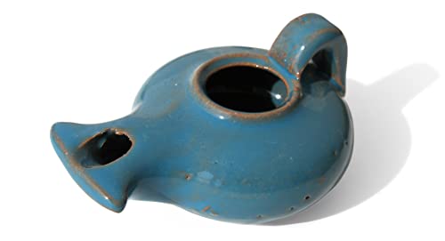 Herodian Blue Glazed Oil Lamp with Handle – Authentic Biblical Clay Candle Holder Replica from The Holy Land - Handmade Judaica & Christian Faith Gift with Certificate of Authenticity - color: Herodian - Biblical Blue Glazed