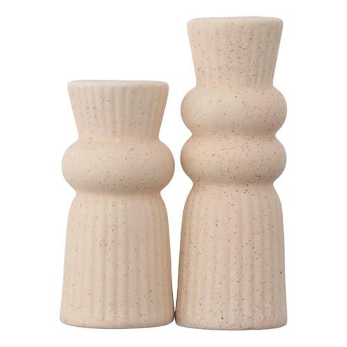 2Pcs Beige Ceramic Candle Holders Candlestick Holder Set Table Centerpiece Taper Candle Holders Desktop Decoration for Home Decor