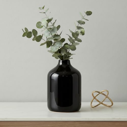 Sunddo Black Ceramic Vase for Flower - 5 Inch Small Modern Decorative Vase for Living Room, Farmhouse Bottle Vases Home Decor, Window, Office, Night Stand Decor, Kitchen, Bathroom Decoration - color: Black, size: 5 inch