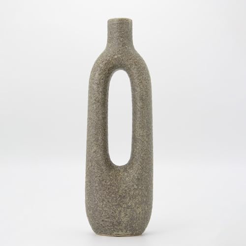 Ceramic Flower Vase Home Decor, 12" Modern Farmhouse Decor, Rustic Small Vase for Centerpieces, Pampas Grass Bud Vases for Living Room Kitchen Office Decorations (Green) - color: Green a
