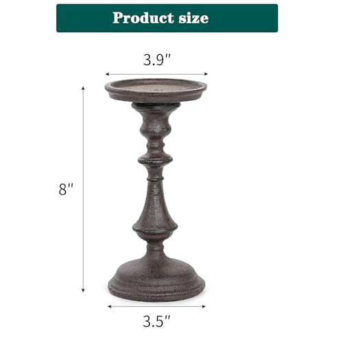 Sungmor Rustic Cast Iron Pillar Candle Holder, 7.8" Tall Vintage Candlestick Holders, Table Centerpiece Metal Candle Holder, Farmhouse Candle Stand for Fireplace Shelf Home Decor - color: Medium - 7.8inch Tall