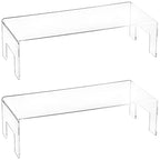 Frcctre 2 Pack Acrylic Display Risers, 12" Lx5 Wx3.3 H Clear 5mm Thick Small Display Risers Stand Acrylic Showcase Fixtures Shelf for Dessert Cupcake Figures Toys Cosmetics Perfume